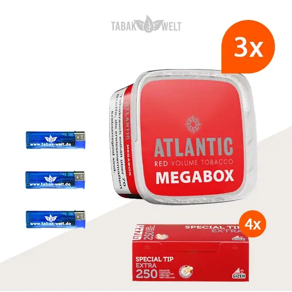  Atlantic Red Premium Volumentabak 3x Mega Box mit 1000 Special Tip Extra Size Hülsen