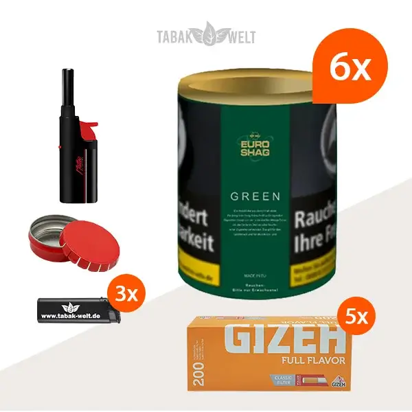 euro-shag-green-classic-6x-dose-mit-1000-king-size-huelsen-und-stabfeuerzeug