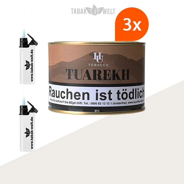 HU Tobacco Tuarekh Pfeifentabak 3x Dose mit Feuerzeugen