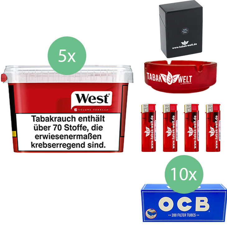 West Tabak Red 5 x Mega Box mit 2000 King Size Hülsen