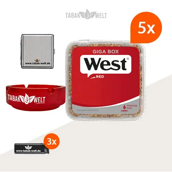 west-red-volumentabak-5x-giga-box-mit-aschenbecher-und-etui