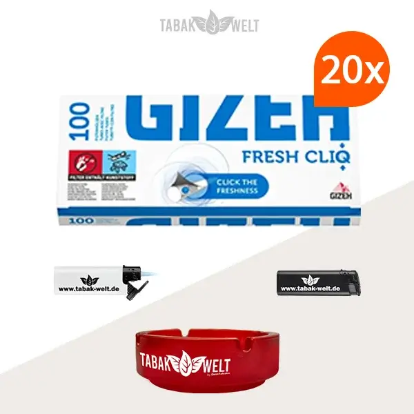 20x Gizeh Filterhülsen Fresh Cliq 100er (2000 Stück) mit Aschenbecher