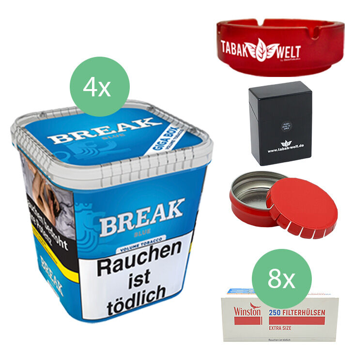 Break Tabak Blue 4 x Giga Box mit 2000 Extra Size Filterhülsen 