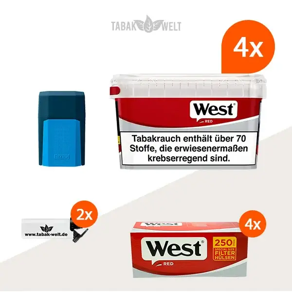 west-red-volumentabak-4x-mega-box-mit-1000-special-size-huelsen-und-etui