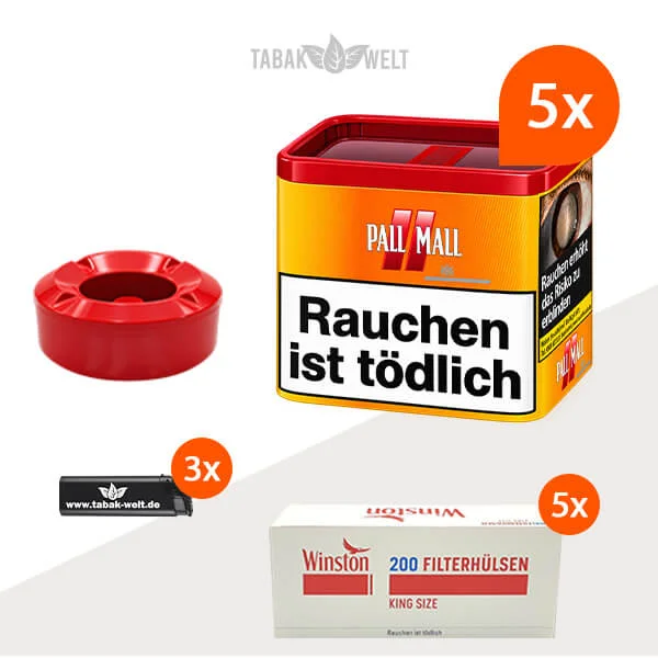Pall Mall Volumentabak Allround Red 5 x Dose mit 1000 King Size Hülsen