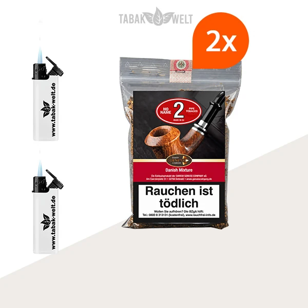 No Name No. 2 Danish Mixture Pfeifentabak – 2 Beutel mit Feuerzeugen