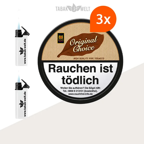 Mac Baren Original Choice Pfeifentabak – 3 Dosen mit Feuerzeugen