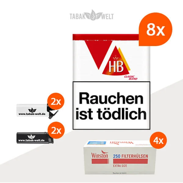 hb-feinschnitt-tabak-classic-blend-8x-dose-mit-1000-huelsen-und-feuerzeugen