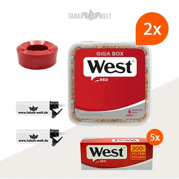 west-red-volumentabak-2x-giga-box-mit-1000-huelsen-und-aschenbecher