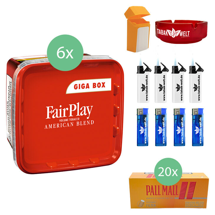 Fair Play Volumentabak Giga Box 6 x 315g mit Allround Xtra 4000 Filterhülsen 