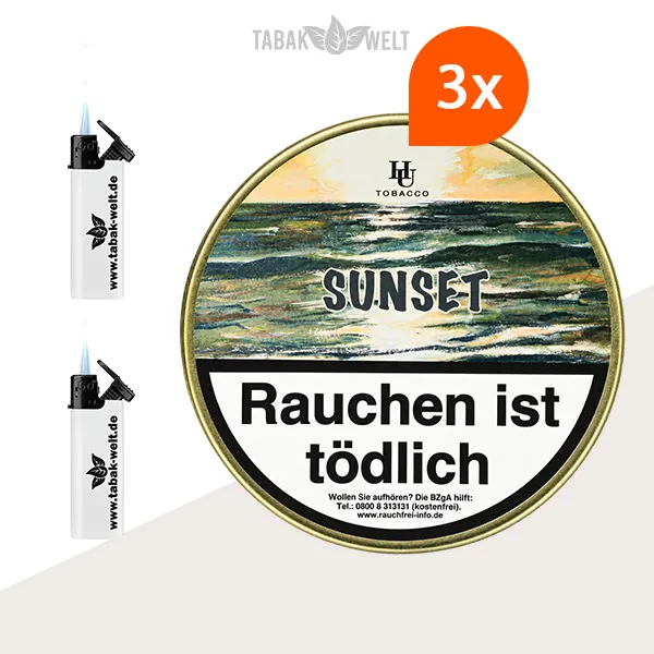 HU Tobacco Sunset Pfeifentabak – 3 Dosen mit Feuerzeugen