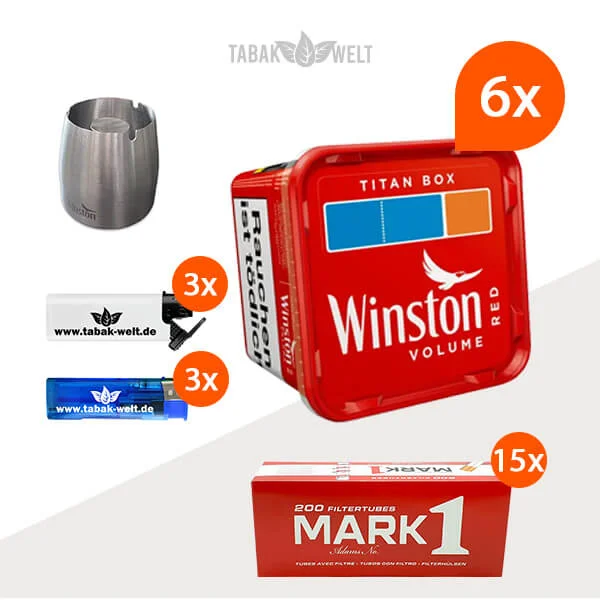 Winston Volumentabak 6 x Titan Box mit 3000 Mark Filterhülsen