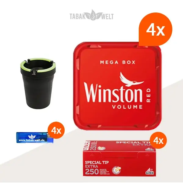 Winston Red Volumentabak 4x Mega Box mit 1000 Special Tip Extra Size Hülsen