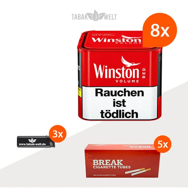 Winston Red Volumentabak S 8 x Dose mit 1000 Hülsen