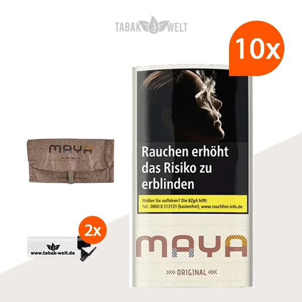 Maya Original Drehtabak 10x Pouch mit Maya Tabaktasche