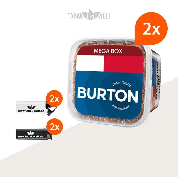 Burton Blue Volumentabak 2x Mega Box mit Sturmfeuerzeugen