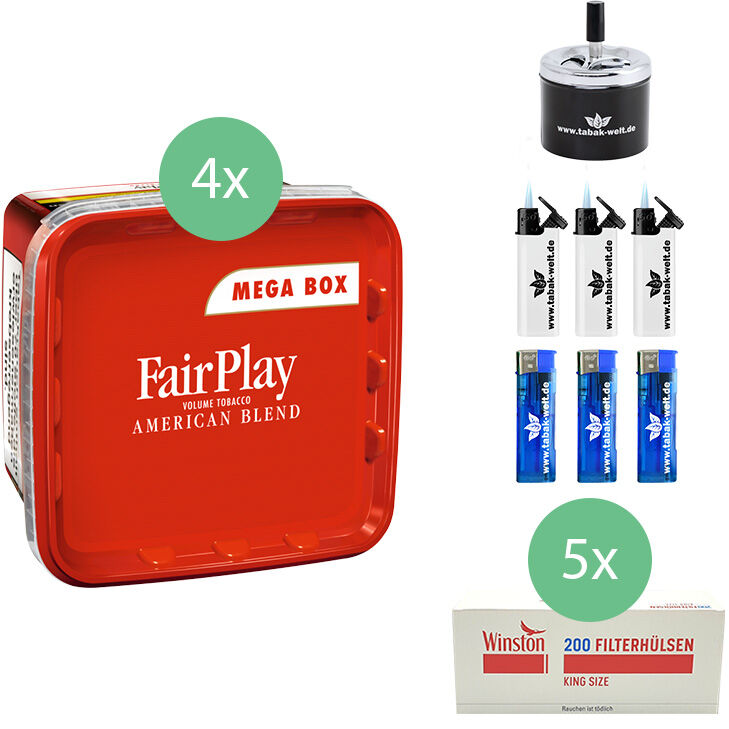 FairPlay Tabak 4 x Mega Box mit 1000 King Size Filterhülsen