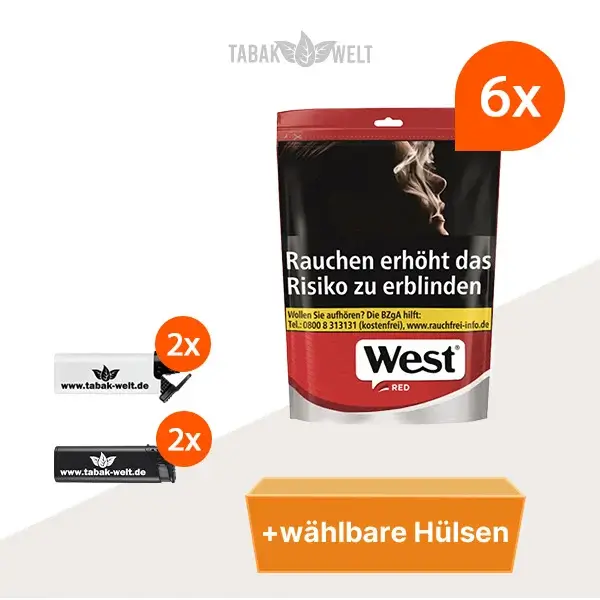 west-red-volumentabak-6x-beutel-mit-waehlbaren-filterhuelsen