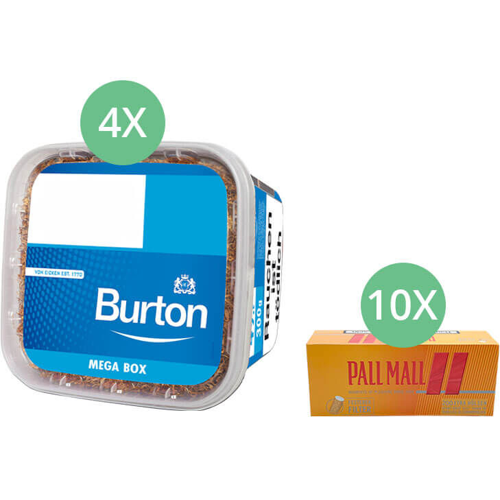 Burton Blue Tabak 4 x Mega Box mit 2000 Xtra Hülsen