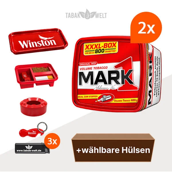 Mark1 Red XXXL Volumentabak im 2er-Pack Box mit wählbaren Hülsen und Aktionszubehör
