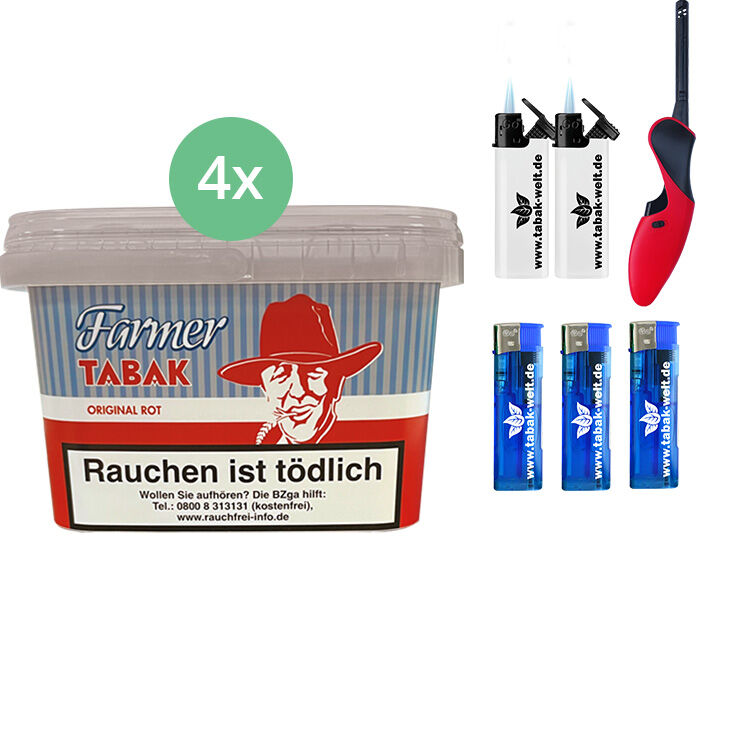 Farmer Rot Pfeifentabak Eimer 4 x 240g mit Aschenbecher