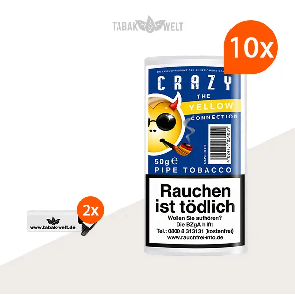 Crazy Yellow Vanilla Pfeifentabak 10 x Pouch mit Feuerzeugen im Set