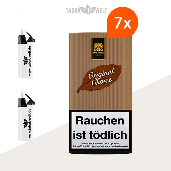 Mac Baren Original Choice Pfeifentabak – 7 Pouches mit Feuerzeugen