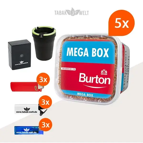 Burton Red Volumentabak 5x Mega Box mit Auto-Aschenbecher