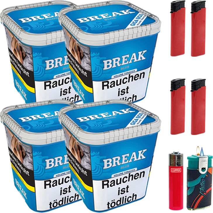 Break Tabak Blue 4 x Giga Box mit Clipper Feuerzeugen