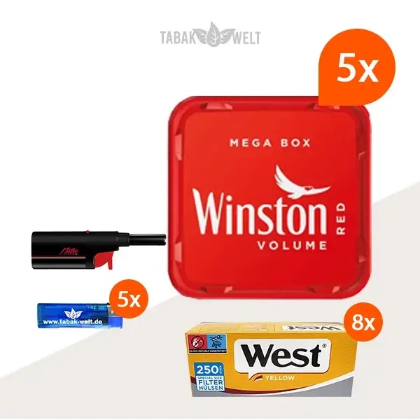 Winston Red Volumentabak 5x Mega Box mit 2000 Yellow Special Size Hülsen Winston Red Volumentabak 5x Mega Box mit 2000 Yellow Special Size Hülsen