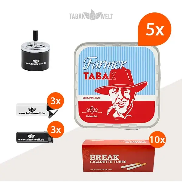 Farmer Original Rot Pfeifentabak 5x Eimer mit 2000 Break Hülsen