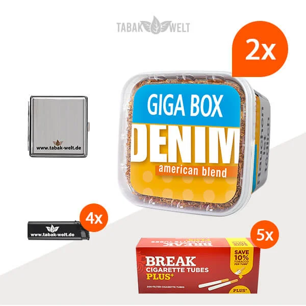 Denim Blend Volumentabak 2x Giga Box mit 1000 Plus Hülsen und Etui