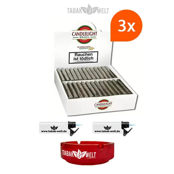 3x-candlelight-corona-brasil-zigarren-box-mit-sturm-feuerzeuge-und-glas-aschenbecher