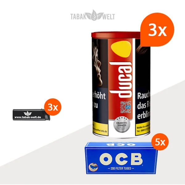 ducal-red-feinschnitt-tabak-3x-dose-mit-1000-huelsen-und-feuerzeugen