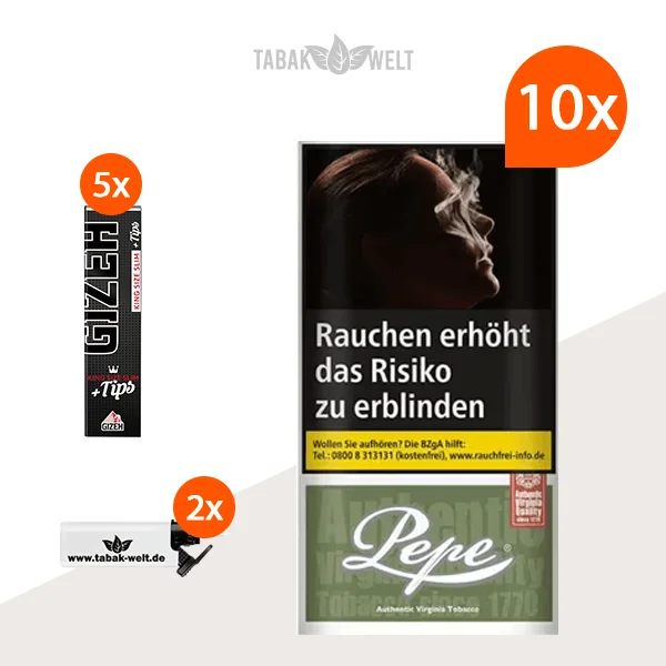 Pepe Rich Green Drehtabak 10x Pouch mit Blatt + Tips