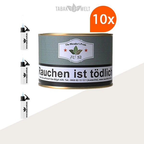 HU Tobacco JU 52 Pfeifentabak – 10 Dosen mit Feuerzeugen im Set