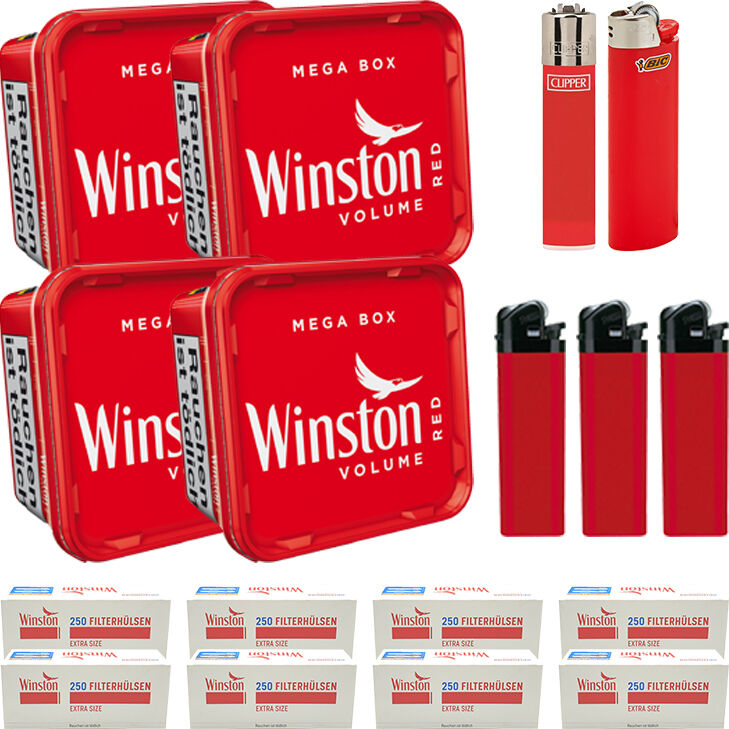 Winston Tabak 4 x Mega Box mit 2000 Extra Size Hülsen