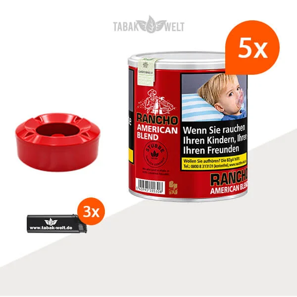 Rancho American Blend 5er-Pack mit fünf Dosen und passendem Aschenbecher