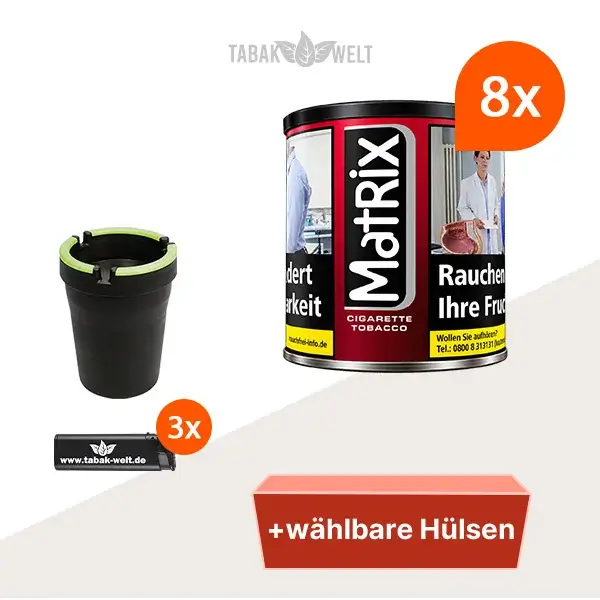 Matrix Red Feinschnitt Tabak, 8 Dosen mit wählbaren Hülsen