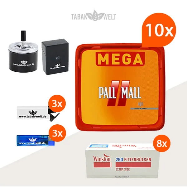 Pall Mall Allround Red Volumentabak 10x Mega Box mit 2000 Extra Size Hülsen
