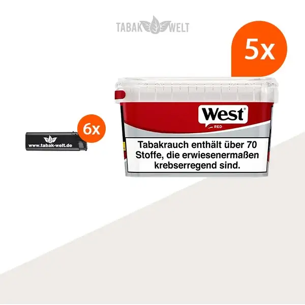 west-red-volumentabak-5x-mega-box-mit-feuerzeugen