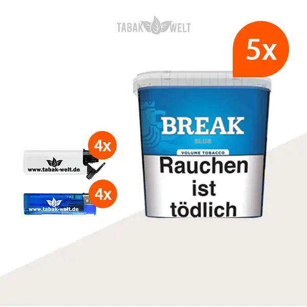 Break Blue Volumentabak 5x Giga Box mit Sturmfeuerzeugen Break Blue Volumentabak 5x Giga Box mit Sturmfeuerzeugen
