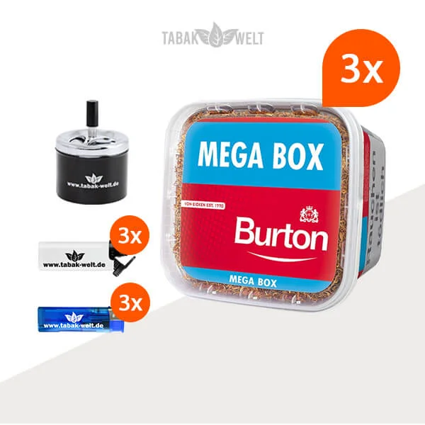 Burton Red Volumentabak 3x Mega Box mit Feuerzeugen und Aschenbecher Burton Red Volumentabak 3x Mega Box mit Feuerzeugen und Aschenbecher