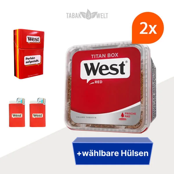 west-red-volumentabak-2x-titan-box-mit-waehlbaren-huelsen-und-zigarettenbox