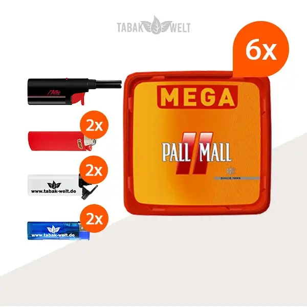 Pall Mall Allround Red Volumentabak 6x Mega Box mit Stabfeuerzeug