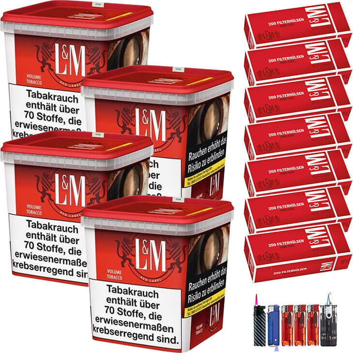 L&M Tabak Red 4 x Mega Box mit 1400 Hülsen 