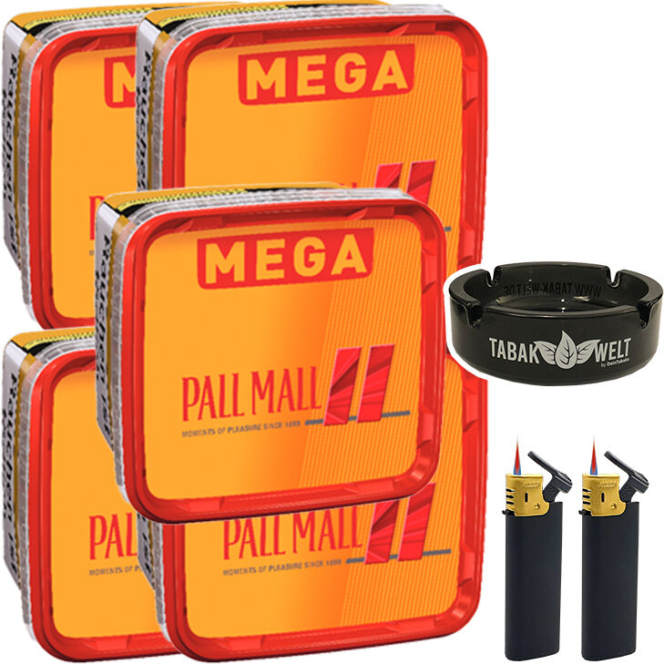 Pall Mall Tabak Allround Red 5 x Mega Box mit Glasaschenbecher