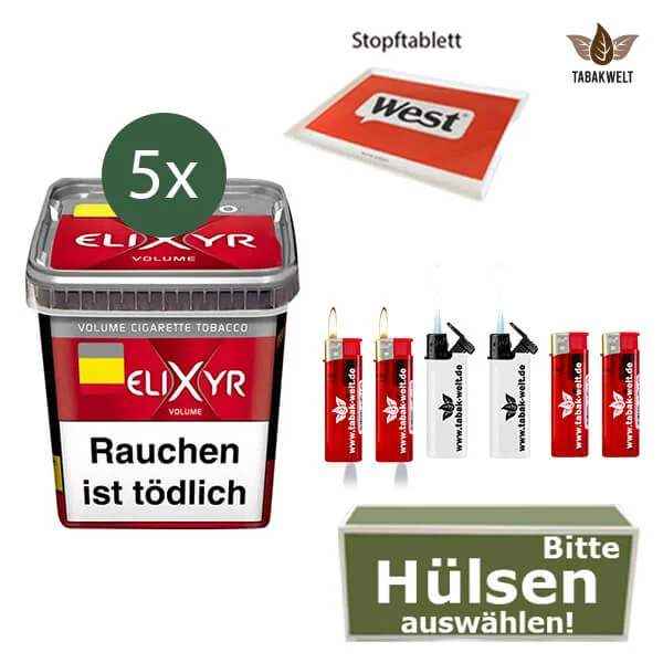 Elixyr Volumentabak Red 5 x Eimer mit wählbaren Filterhülsen und Stopftablett