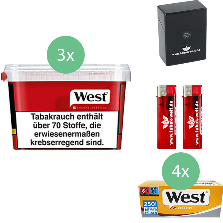 West Tabak Red 3 x Mega Box mit 1000 Yellow Special Size Hülsen