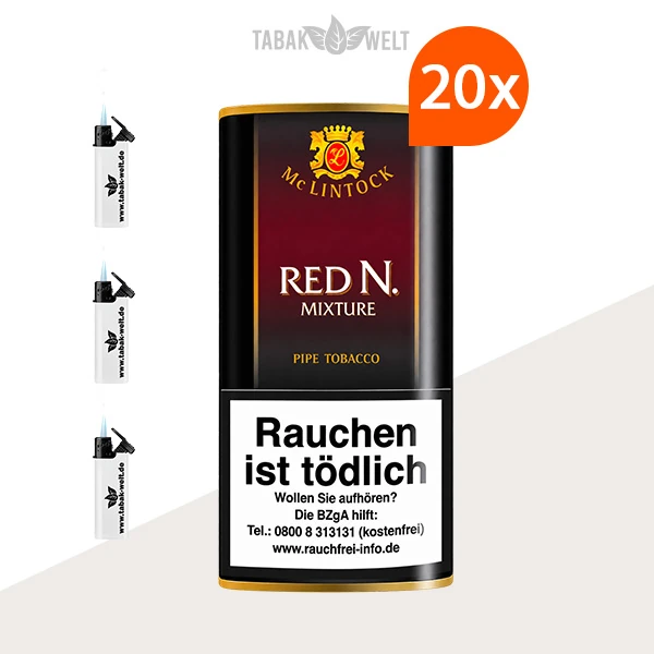 House of Smoke Red N. Nut Pfeifentabak – 20 x Pouch mit Feuerzeugen